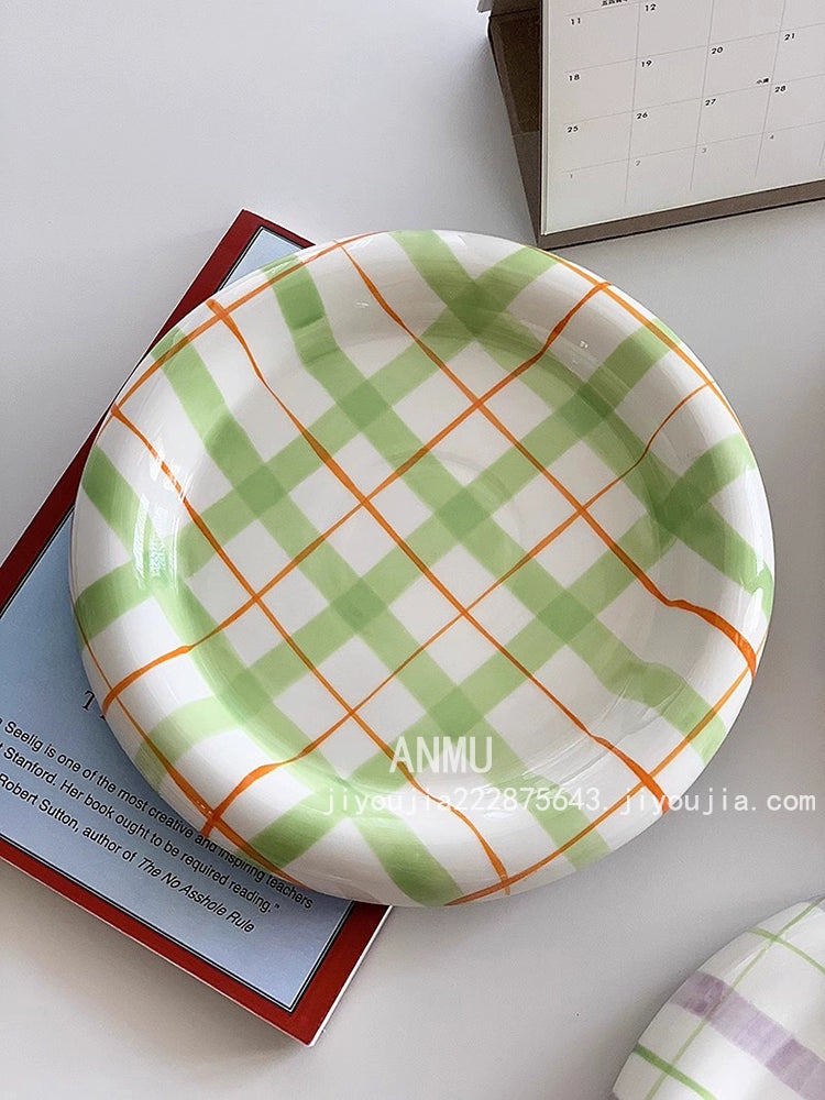 YASUKI Jinlian Vibrant Colorful Lattice Ceramic Plate from YASUKI
