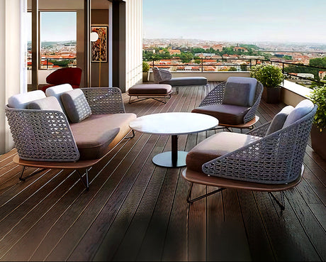 RATTAN SPACE Elysium Waterproof Natural Wood Footstool Set from RATTAN SPACE