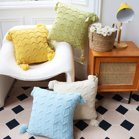 YOULI Penelope Cozy Knitted Pillowcase - Cute Blue & Green Sofa Decor from YOULI