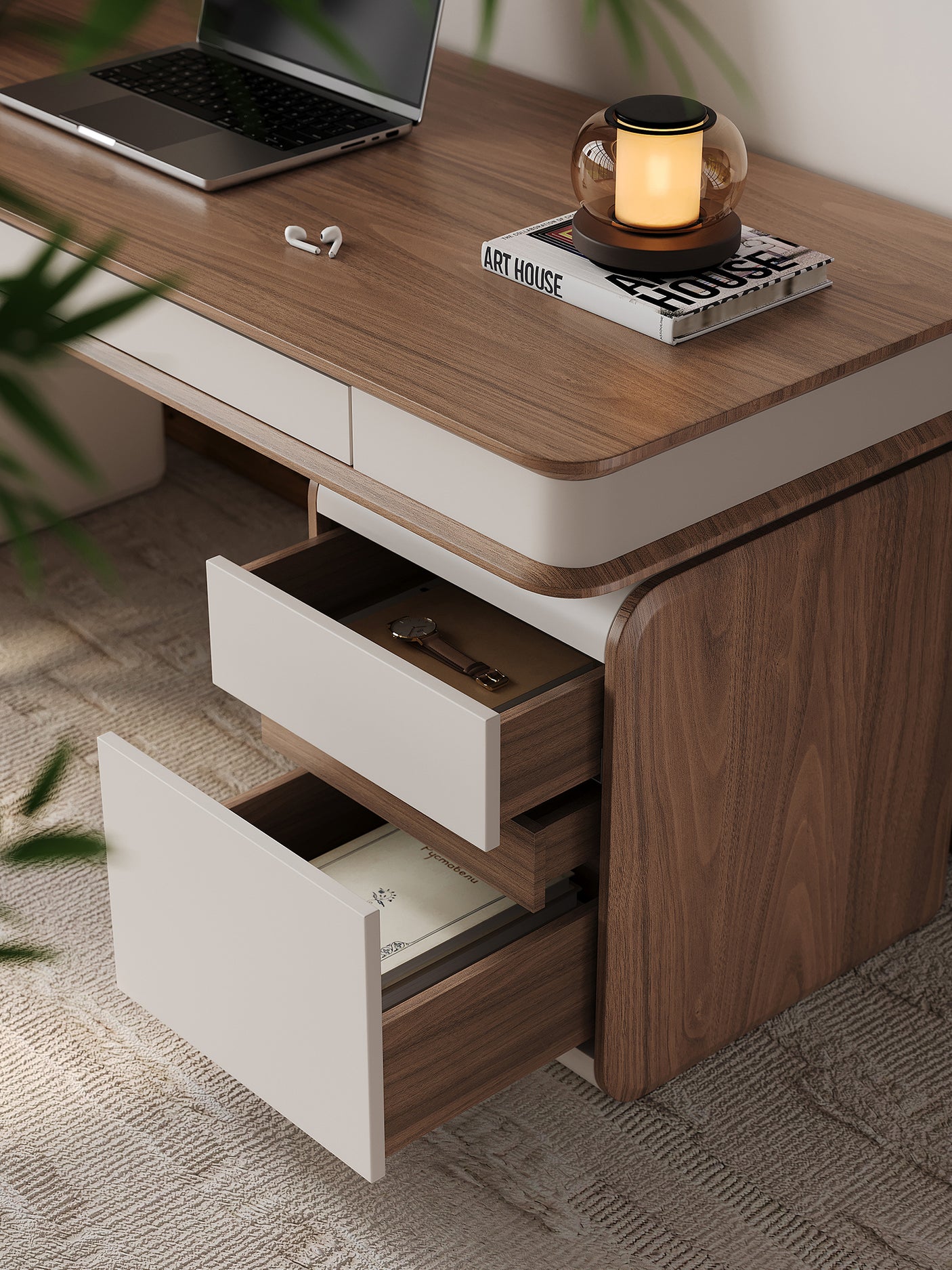 QUANMU Santiago Luxe Walnut Minimalist Computer Desk from QUANMU