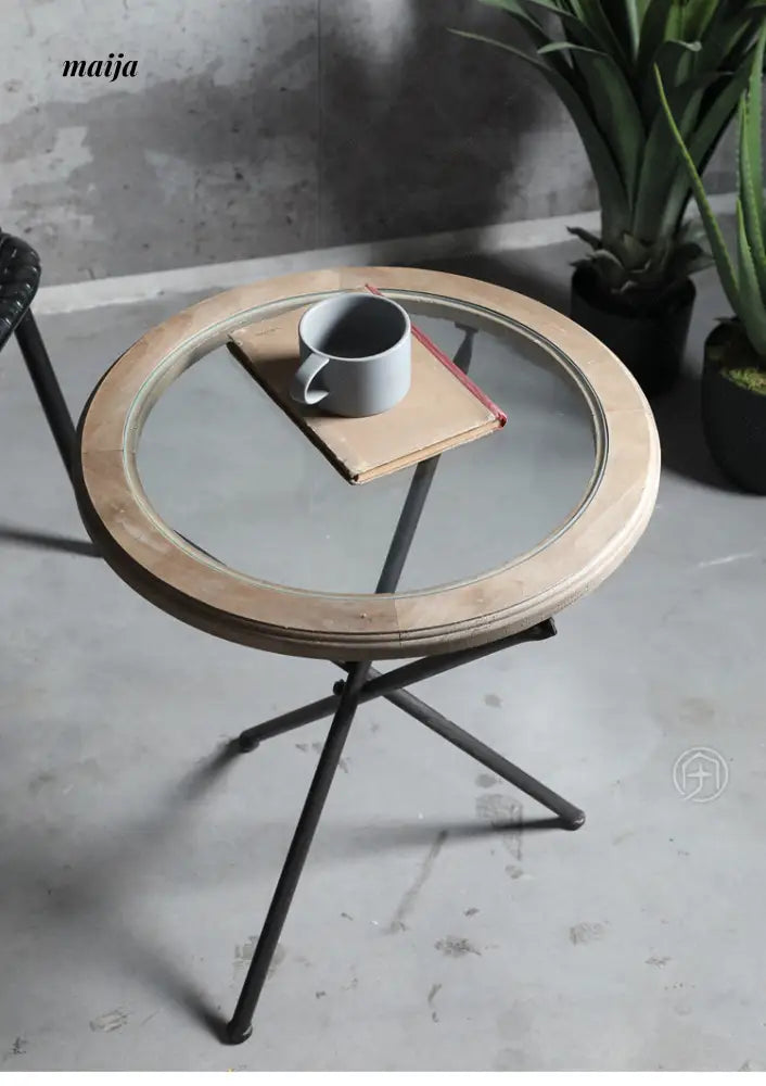 Industrial Glass Round Side Table from Houzhai Home