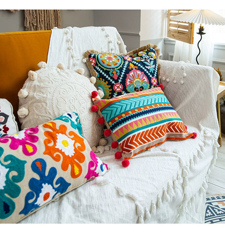 YOULI Arjun Embroidered Boho Ethnic Sofa Pillow from YOULI
