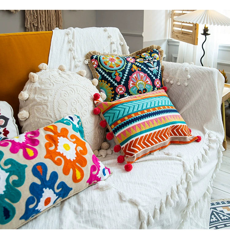 YOULI Arjun Embroidered Boho Ethnic Sofa Pillow from YOULI