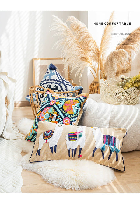 YOULI Arjun Embroidered Boho Ethnic Sofa Pillow from YOULI