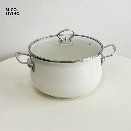 SUCO Harukaze Elegant White Enamel Double-Eared Soup Pot from SUCO