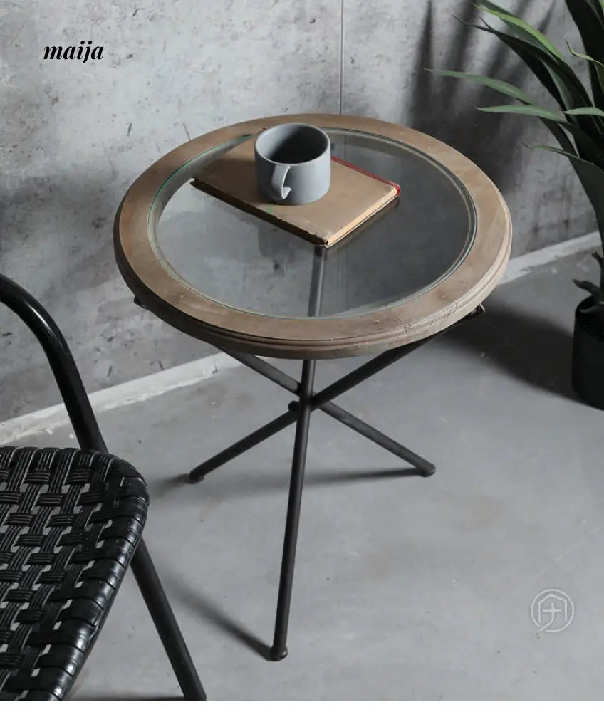 Industrial Glass Round Side Table from Houzhai Home