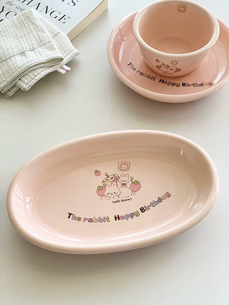 YASUKI Haruto Adorable Pink Bunny Ceramic Bowl from YASUKI