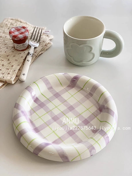 YASUKI Jinlian Vibrant Colorful Lattice Ceramic Plate from YASUKI