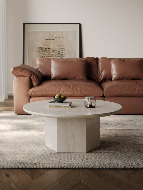 QUANMU Lisette Elegant Natural Stone Round Coffee Table from QUANMU