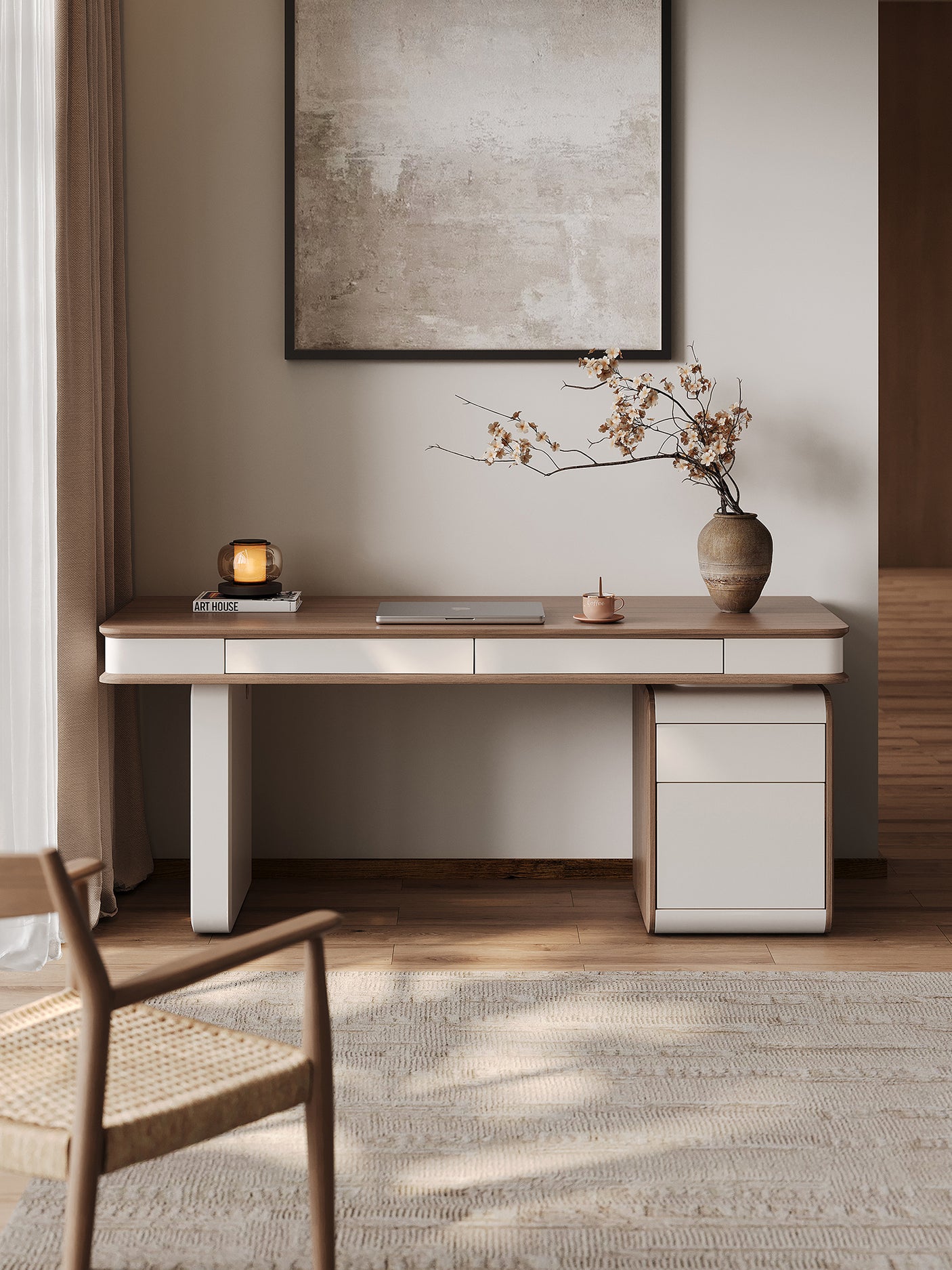 QUANMU Santiago Luxe Walnut Minimalist Computer Desk from QUANMU
