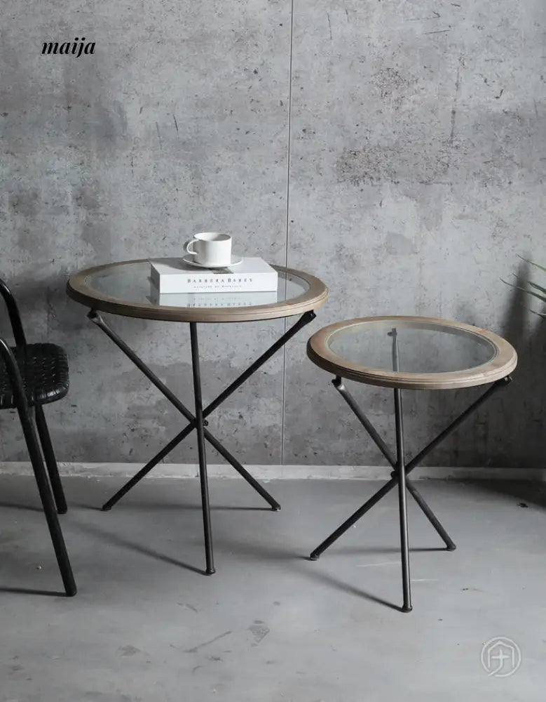 Industrial Glass Round Side Table from Houzhai Home