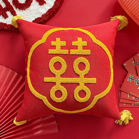 YOULI Aiden Double Happy Words Decorative Cushion from YOULI