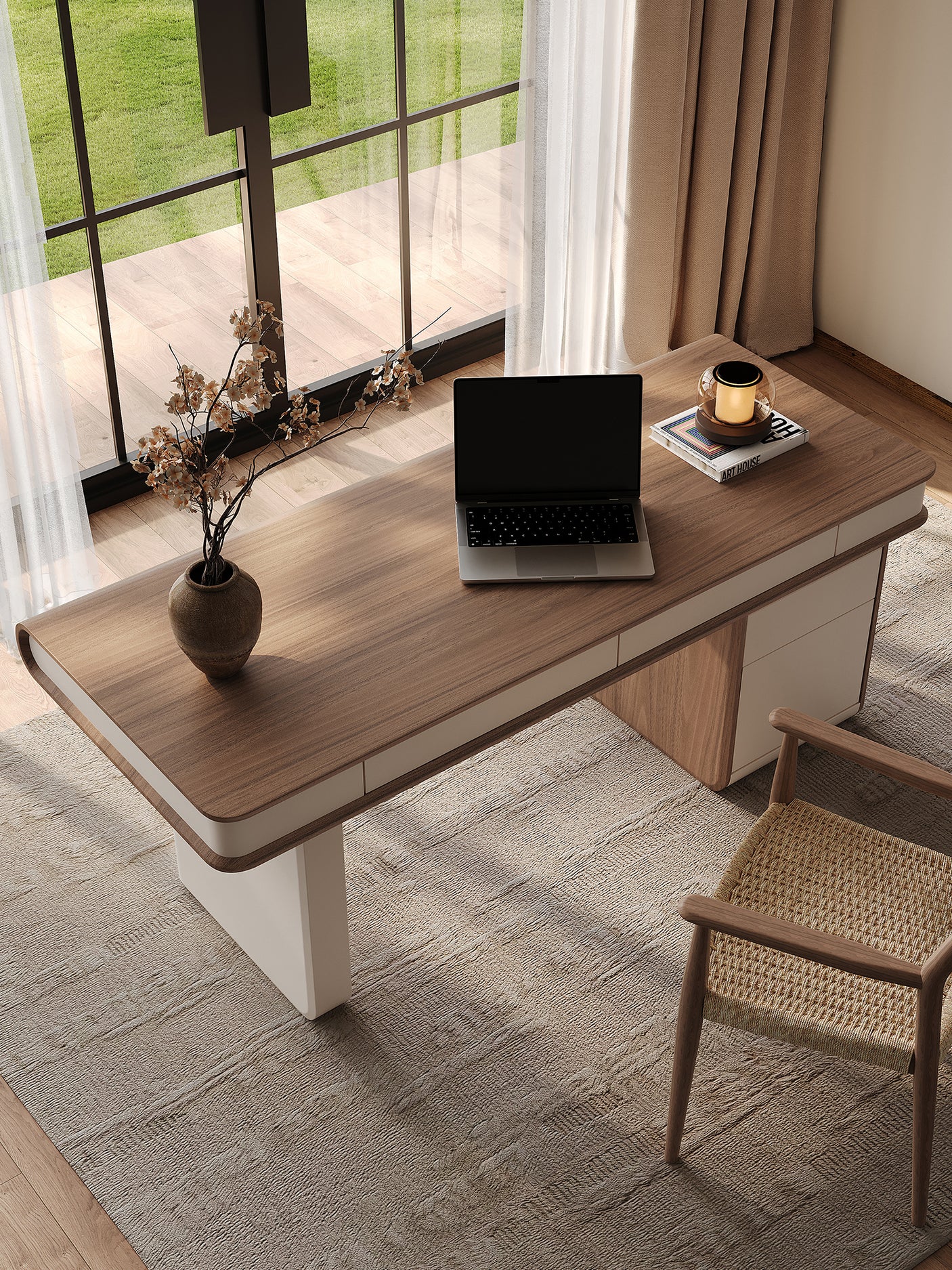 QUANMU Santiago Luxe Walnut Minimalist Computer Desk from QUANMU