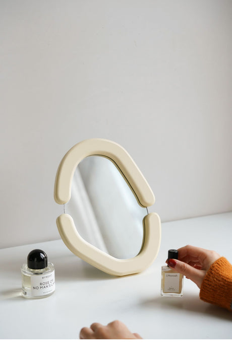 MOMO'S TALK Amelie Vintage Wooden Cream Mirror Table Jewelry Decoration Handmade from MOMO'S TALK