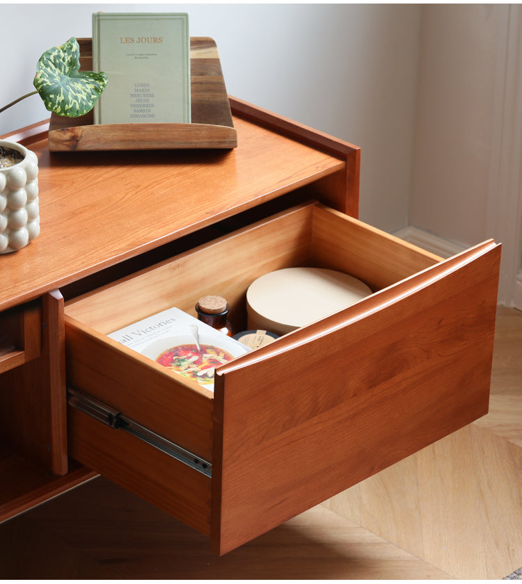HANKE Santiago Retro Solid Wood TV Cabinet with Glass Doors - Living Room Storage Solution from HANKE