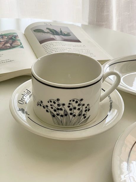 YASUKI Jasper Elegant Orchid Lettered Coffee Ceramics Set. from YASUKI