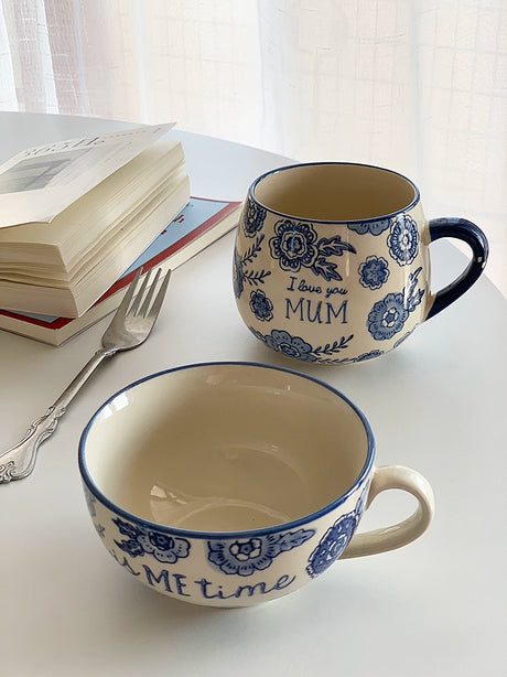 YASUKI Benjamin Elegant Blue-and-White Ceramic Coffee Cup from YASUKI