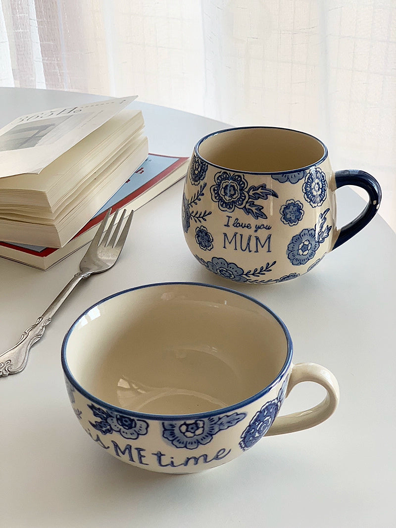 YASUKI Benjamin Elegant Blue-and-White Ceramic Coffee Cup from YASUKI