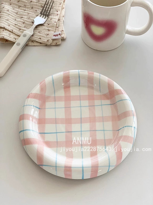 YASUKI Jinlian Vibrant Colorful Lattice Ceramic Plate from YASUKI