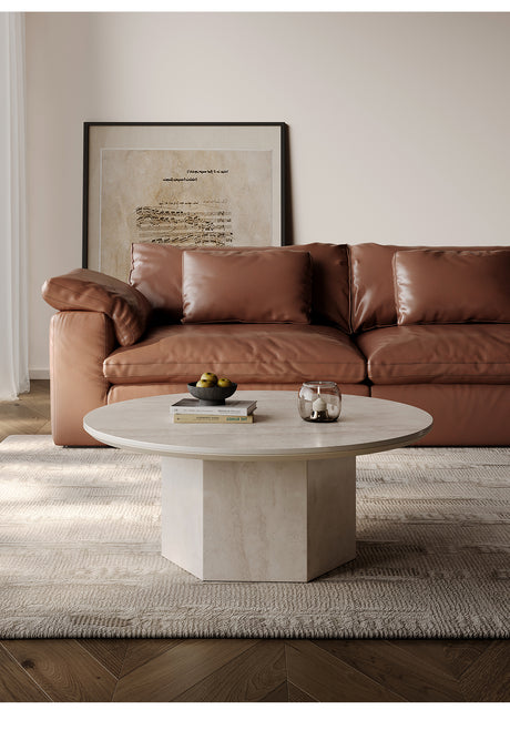 QUANMU Lisette Elegant Natural Stone Round Coffee Table from QUANMU