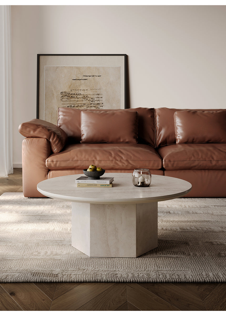 QUANMU Lisette Elegant Natural Stone Round Coffee Table from QUANMU