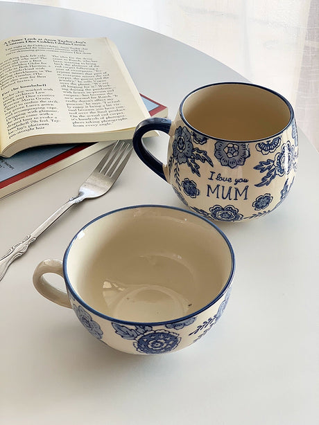YASUKI Benjamin Elegant Blue-and-White Ceramic Coffee Cup from YASUKI