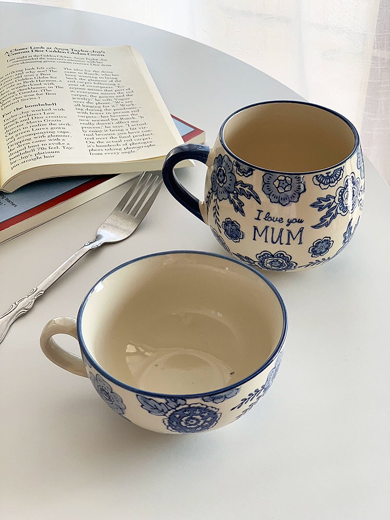 YASUKI Benjamin Elegant Blue-and-White Ceramic Coffee Cup from YASUKI