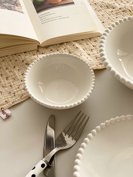 YASUKI Eliana Elegant Pearl White Ceramic Dessert Plate from YASUKI