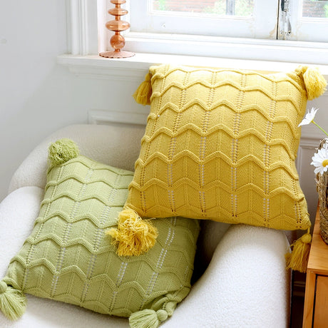 YOULI Penelope Cozy Knitted Pillowcase - Cute Blue & Green Sofa Decor from YOULI