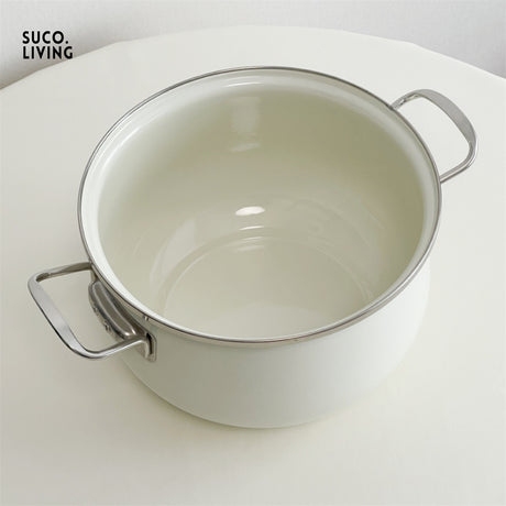SUCO Harukaze Elegant White Enamel Double-Eared Soup Pot from SUCO