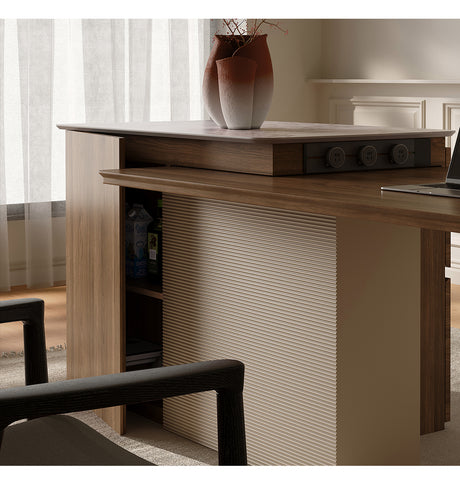 QUANMU Lysandra Elegant Retractable Walnut Dining Table from QUANMU
