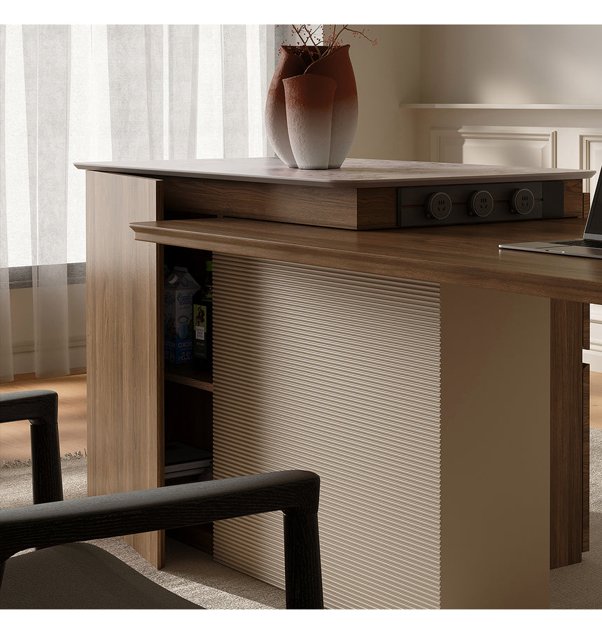 QUANMU Lysandra Elegant Retractable Walnut Dining Table from QUANMU