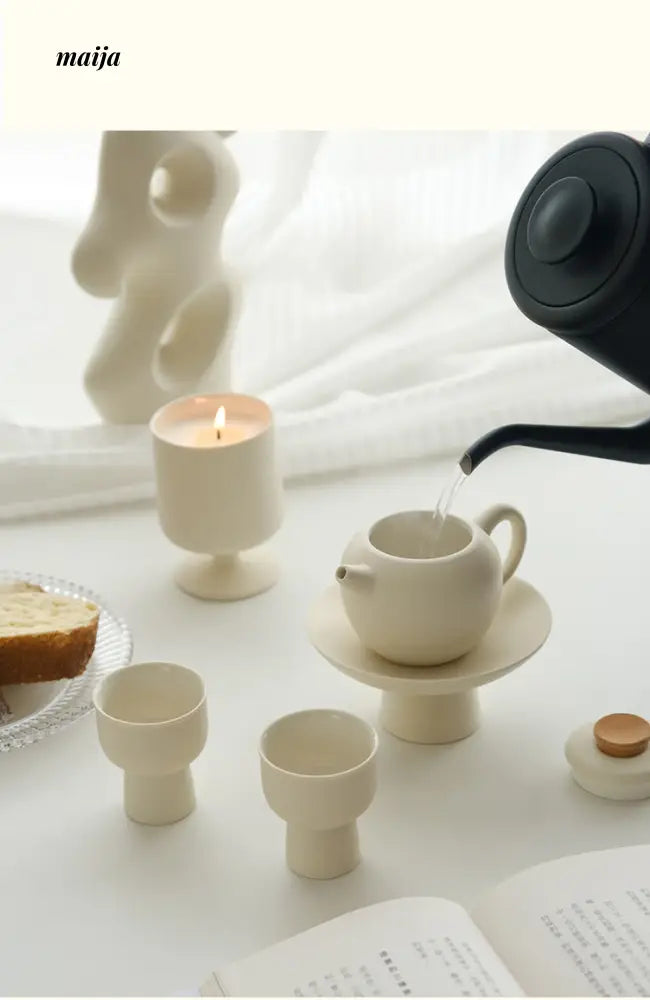 High Foot Creamy Ceramic Tea Set from maija