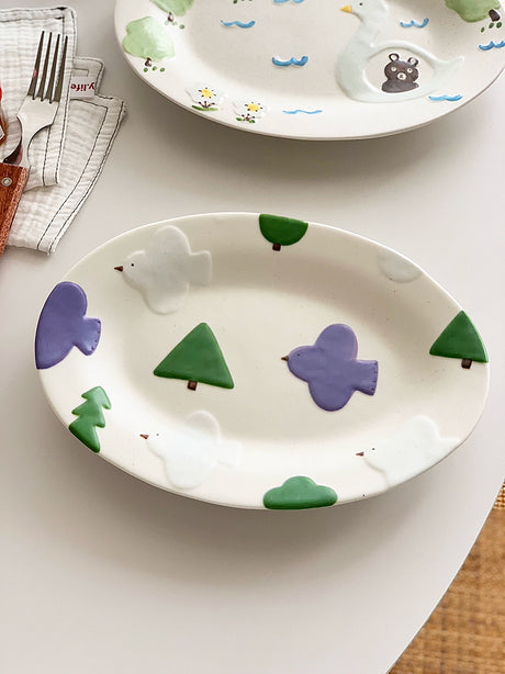 YASUKI Haruto Elegant Hand-Painted Relief Oval Disc from YASUKI