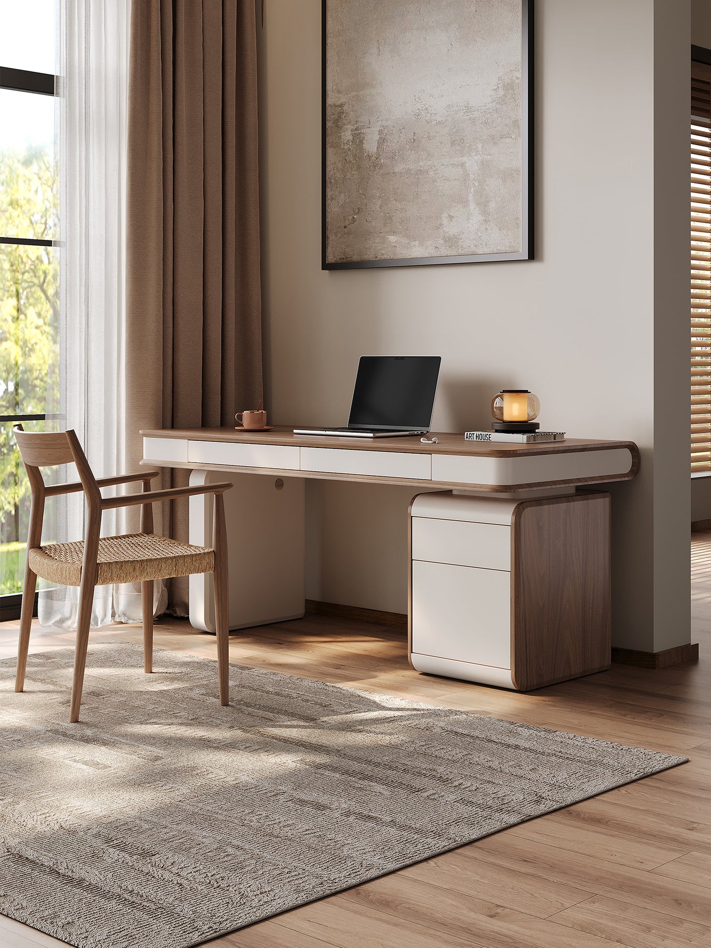 QUANMU Santiago Luxe Walnut Minimalist Computer Desk from QUANMU