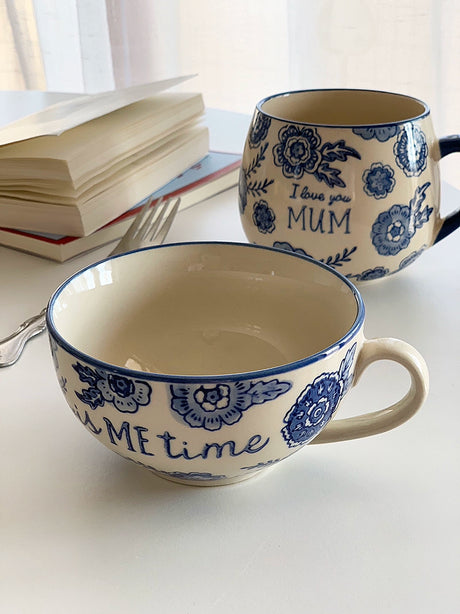 YASUKI Benjamin Elegant Blue-and-White Ceramic Coffee Cup from YASUKI