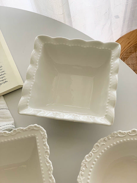 YASUKI Elowen Elegant Relief White Ceramic Tableware from YASUKI