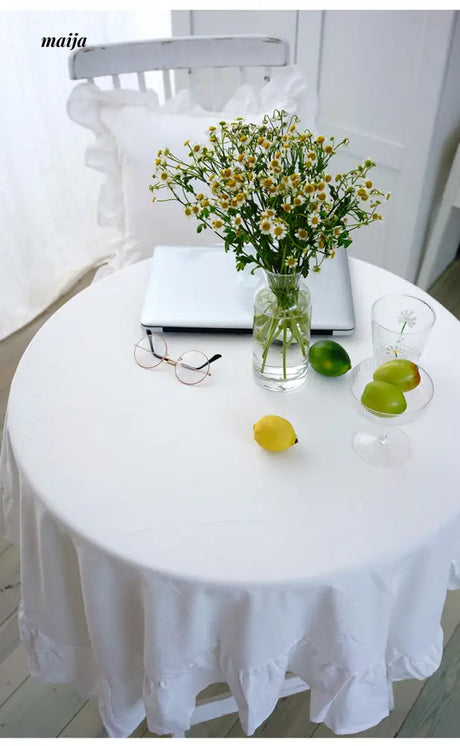 White Ruffle Linen Tablecloth from maija