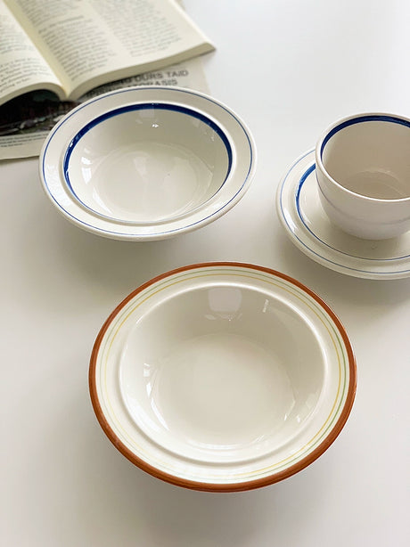 YASUKI Minja Retro Striped Ceramic Soup Bowl from YASUKI