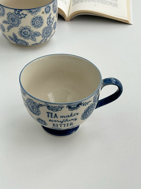 YASUKI Benjamin Elegant Blue-and-White Ceramic Coffee Cup from YASUKI