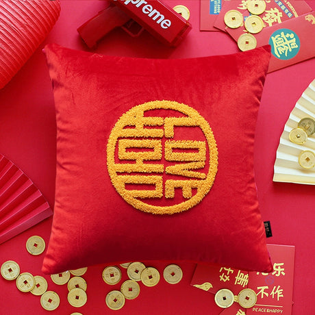 YOULI Aiden Double Happy Words Decorative Cushion from YOULI