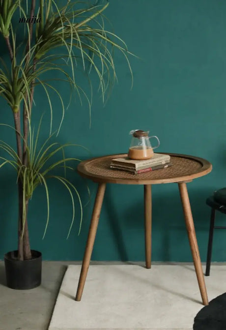 Round Woven Rattan Wooden Side Table from maija