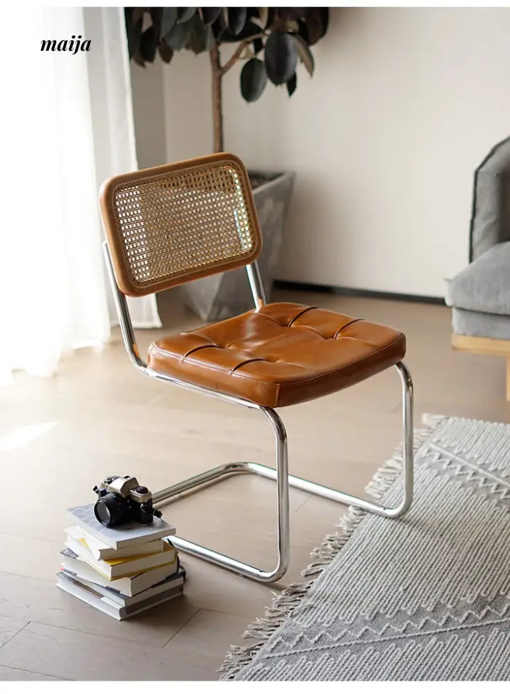 Vintage Leather Rattan Chair from maija
