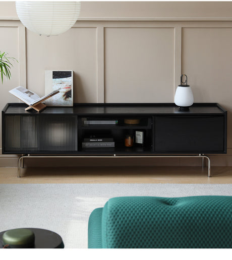 HANKE Santiago Retro Solid Wood TV Cabinet with Glass Doors - Living Room Storage Solution from HANKE