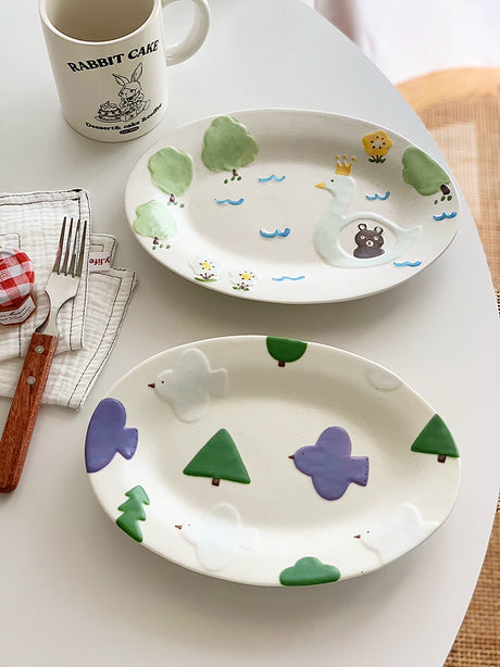 YASUKI Haruto Elegant Hand-Painted Relief Oval Disc from YASUKI