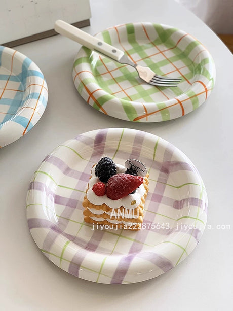 YASUKI Jinlian Vibrant Colorful Lattice Ceramic Plate from YASUKI