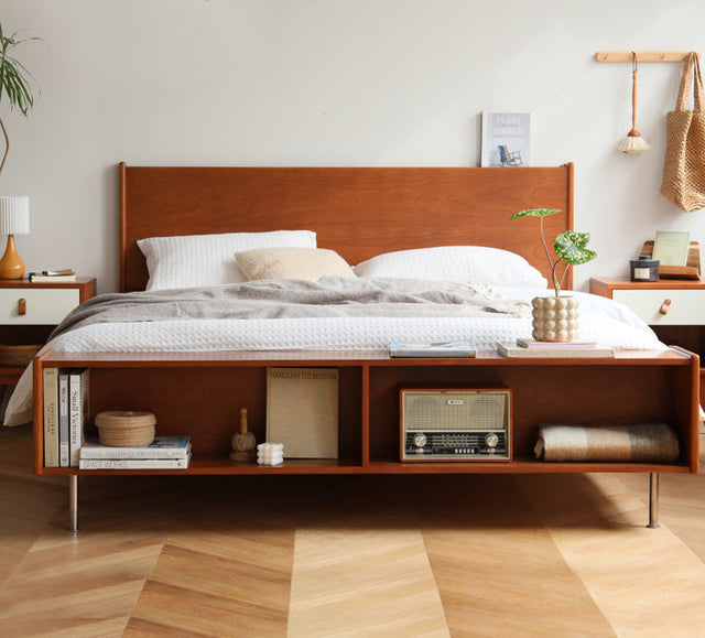 HANKE Isolde Modern Simple Cherry Wood Double Bed with Multifunctional Storage from HANKE