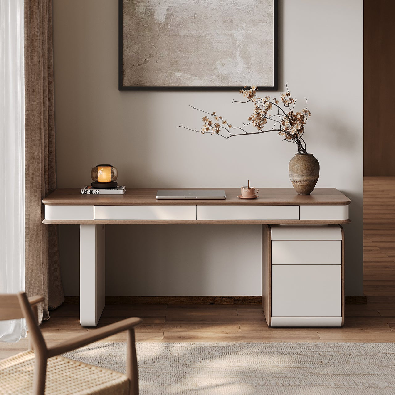 QUANMU Santiago Luxe Walnut Minimalist Computer Desk from QUANMU
