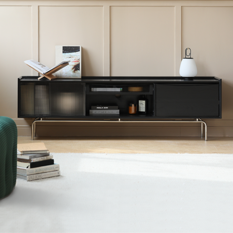 HANKE Santiago Retro Solid Wood TV Cabinet with Glass Doors - Living Room Storage Solution from HANKE