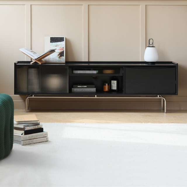 HANKE Santiago Retro Solid Wood TV Cabinet with Glass Doors - Living Room Storage Solution from HANKE